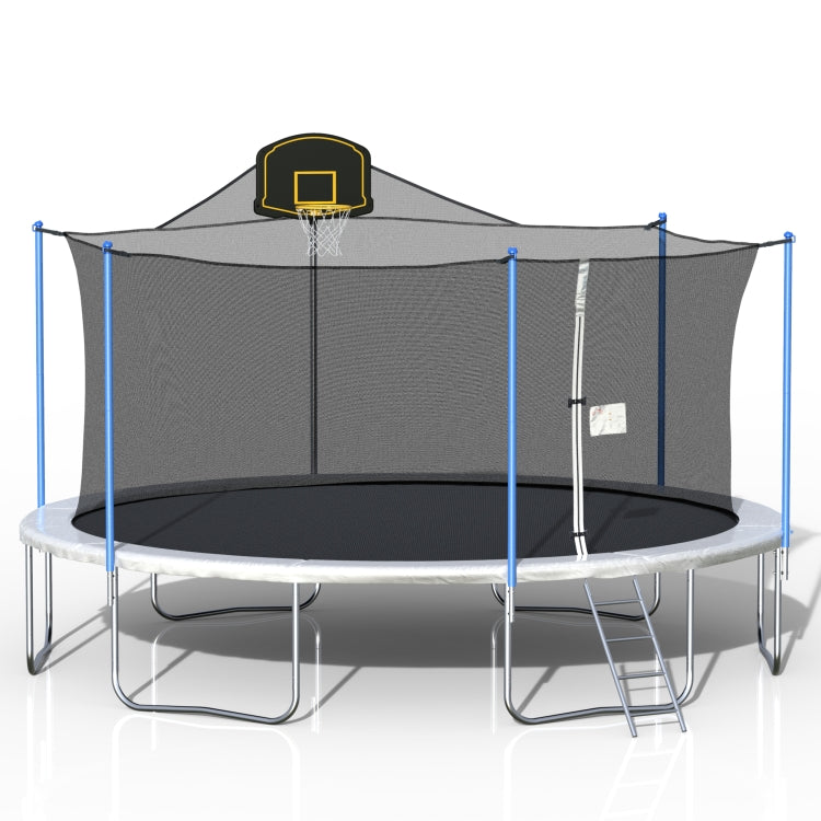 [US Warehouse] 16FT Outdoor Activity Round Trampoline Bouncing Bed with backboard(Black)