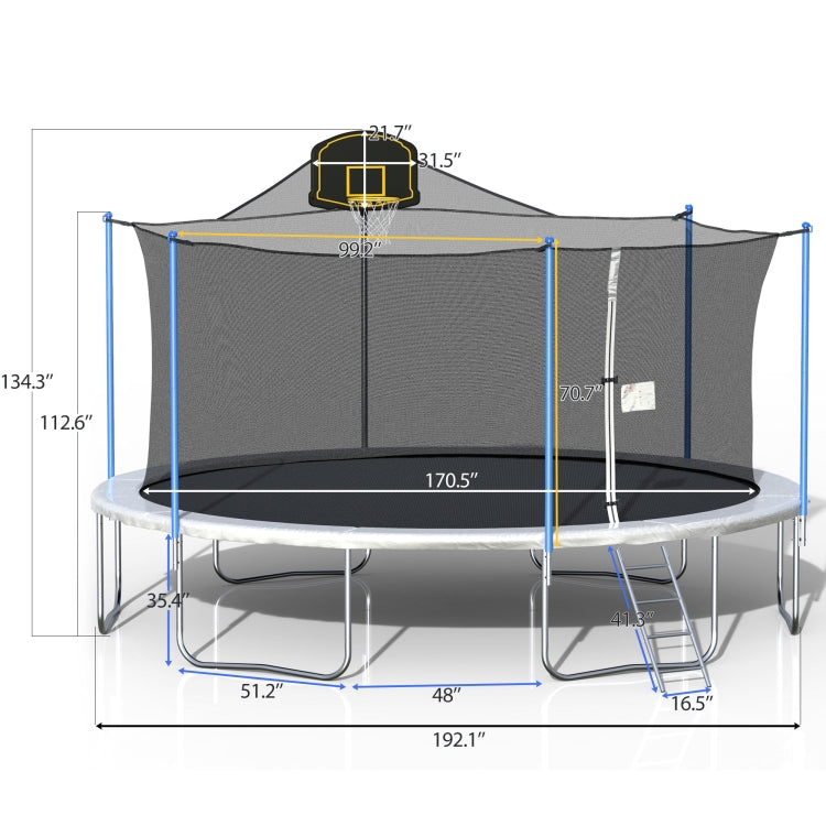 [US Warehouse] 16FT Outdoor Activity Round Trampoline Bouncing Bed with backboard(Black)