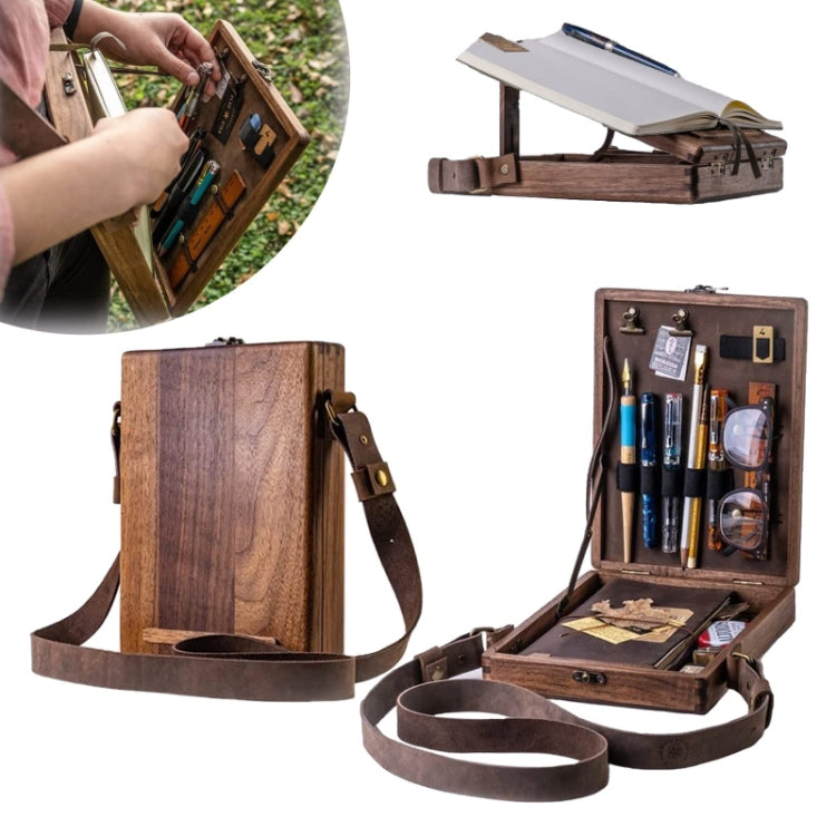 Multifunctional Artist Vintage Wooden Handmade Portable Messenger Bag (Khaki)
