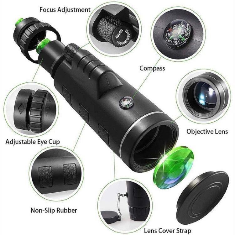 [US Warehouse] 40X60 Outdoor Waterproof Anti-fog High-power Prism Monocular Binoculars with Mobile Phone Holder
