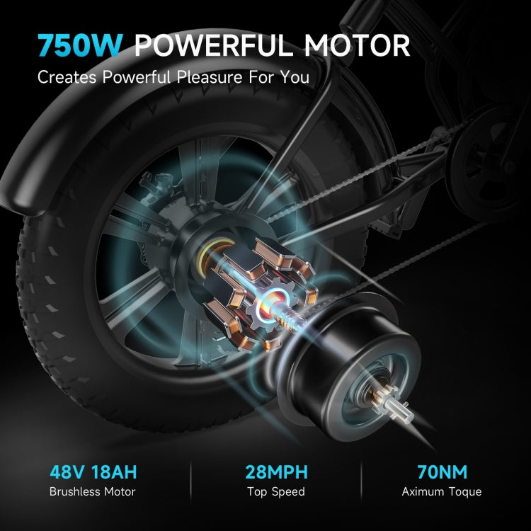 [EU Warehouse] HAPPYRUN G50 750W 48V / 18AH Electric Bicycle with LED Display & 20 inch Tires, EU Plug(Black)