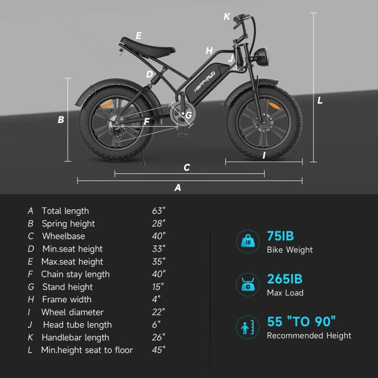 [EU Warehouse] HAPPYRUN G50 750W 48V / 18AH Electric Bicycle with LED Display & 20 inch Tires, EU Plug(Black)