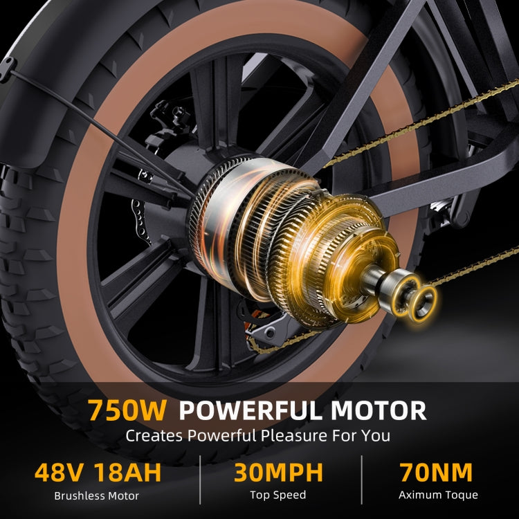 [US Warehouse] HAPPYRUN G60 750W 48V / 18AH Electric Bicycle with LED Display & 20 inch Tires, US Plug