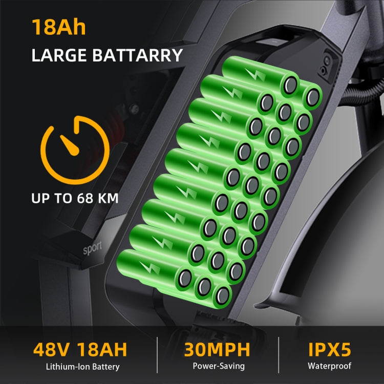 [US Warehouse] HAPPYRUN G60 750W 48V / 18AH Electric Bicycle with LED Display & 20 inch Tires, US Plug