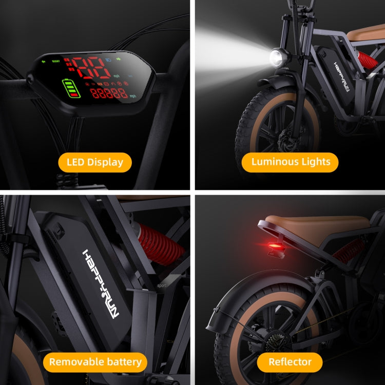 [US Warehouse] HAPPYRUN G60 750W 48V / 18AH Electric Bicycle with LED Display & 20 inch Tires, US Plug