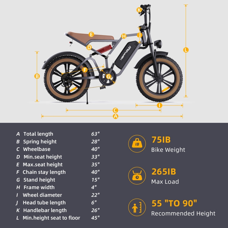 [US Warehouse] HAPPYRUN G60 750W 48V / 18AH Electric Bicycle with LED Display & 20 inch Tires, US Plug