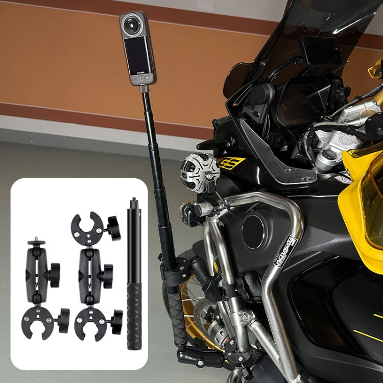 Motorcycle Double Dual-heads Crabs Clamps Handlebar Fixed Mount Selfie Stick