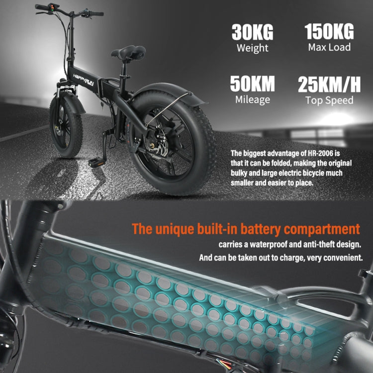 [EU Warehouse] HAPPYRUN HR-2006 350W 36V / 10AH Foldable Electric Bicycle with 20 inch Tires, EU Plug