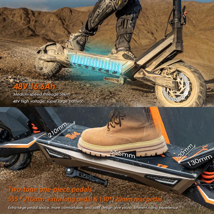 [EU Warehouse] Kukirin T3 800W 45km/h Max Speed Folding Electric Scooter with 10 inch Vacuum Tires & 14-Light System, EU Plug - Black