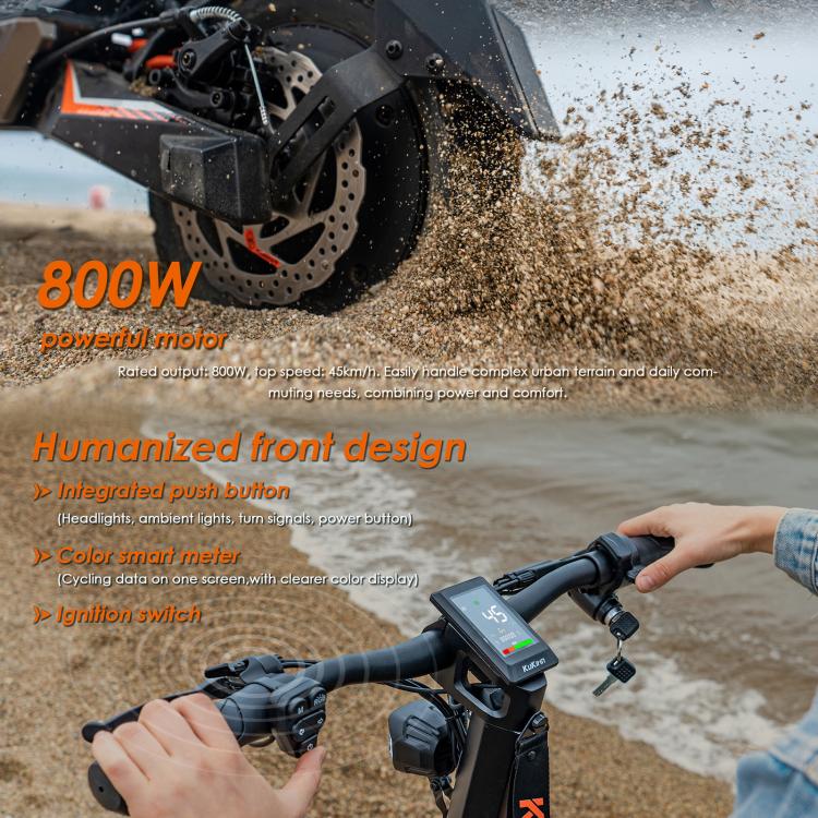 [EU Warehouse] Kukirin T3 800W 45km/h Max Speed Folding Electric Scooter with 10 inch Vacuum Tires & 14-Light System, EU Plug - Black