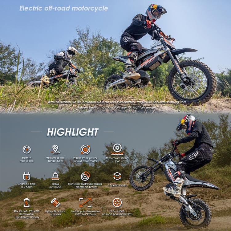 [EU Warehouse] Kukirin X1 1000W 50km/h Max Speed Electric Off-road Motorcycle with 14-inch Front / 12-inch Rear Tires, EU Plug
