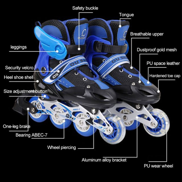 Oushen Adjustable Full Flash Children Single Four-wheel Roller Skates Skating Shoes Set, Size : M