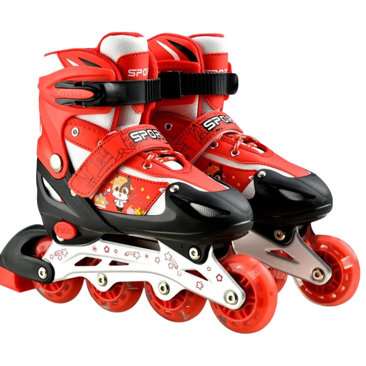 Adjustable Flash Children Single Four-wheel Roller Skates Skating Shoes, Size : S(Red)