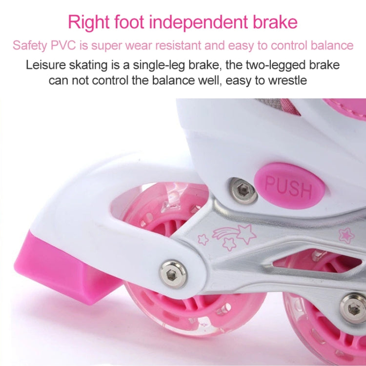 Adjustable Flash Children Single Four-wheel Roller Skates Skating Shoes, Size : S(Red)
