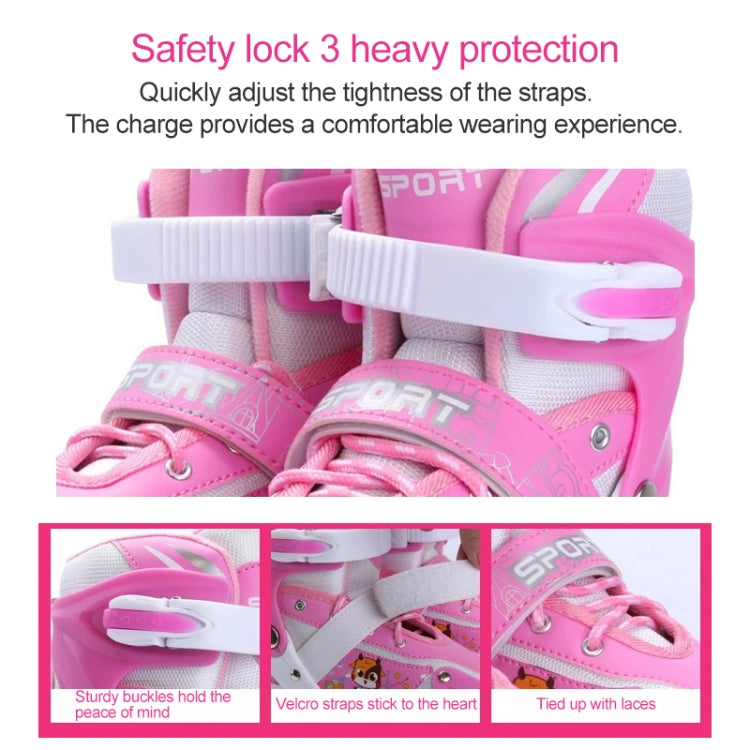 Adjustable Flash Children Single Four-wheel Roller Skates Skating Shoes, Size : S(Red)