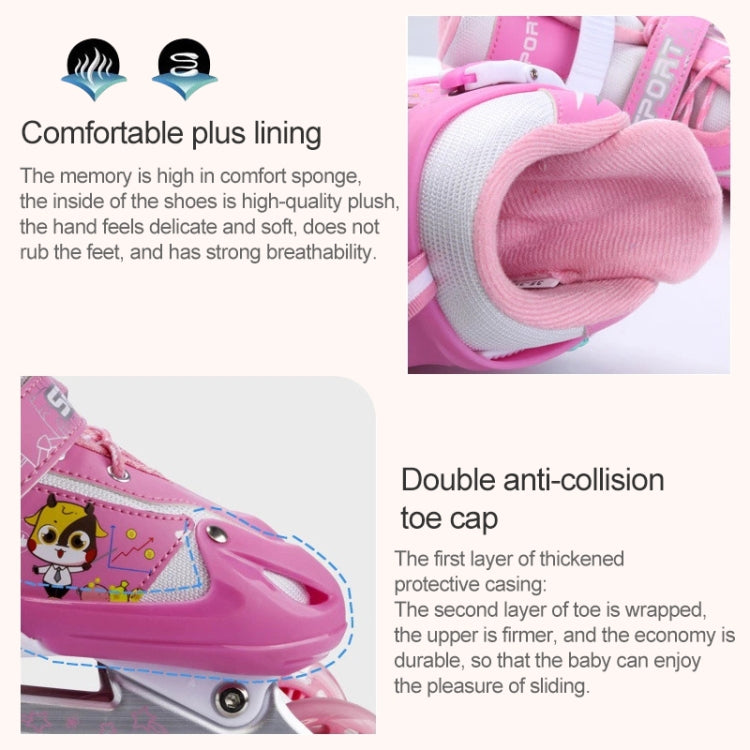 Adjustable Flash Children Single Four-wheel Roller Skates Skating Shoes, Size : M(Blue)