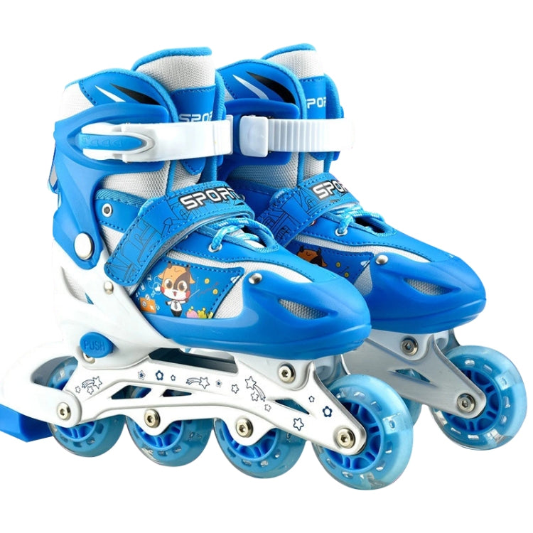 Adjustable Flash Children Single Four-wheel Roller Skates Skating Shoes, Size : L(Blue)