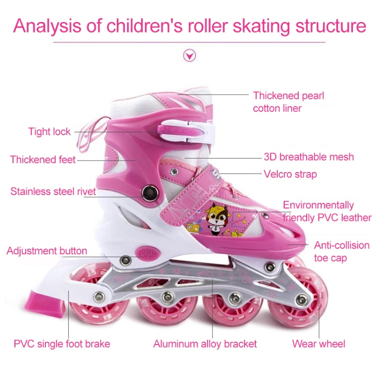 Adjustable Flash Children Single Four-wheel Roller Skates Skating Shoes, Size : L(Blue)