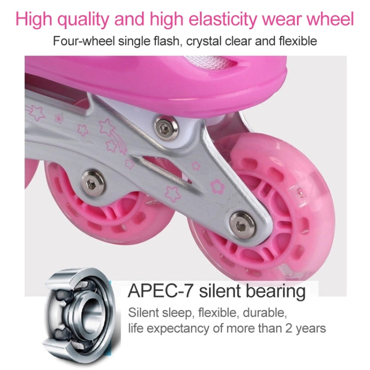 Adjustable Flash Children Single Four-wheel Roller Skates Skating Shoes, Size : L(Blue)
