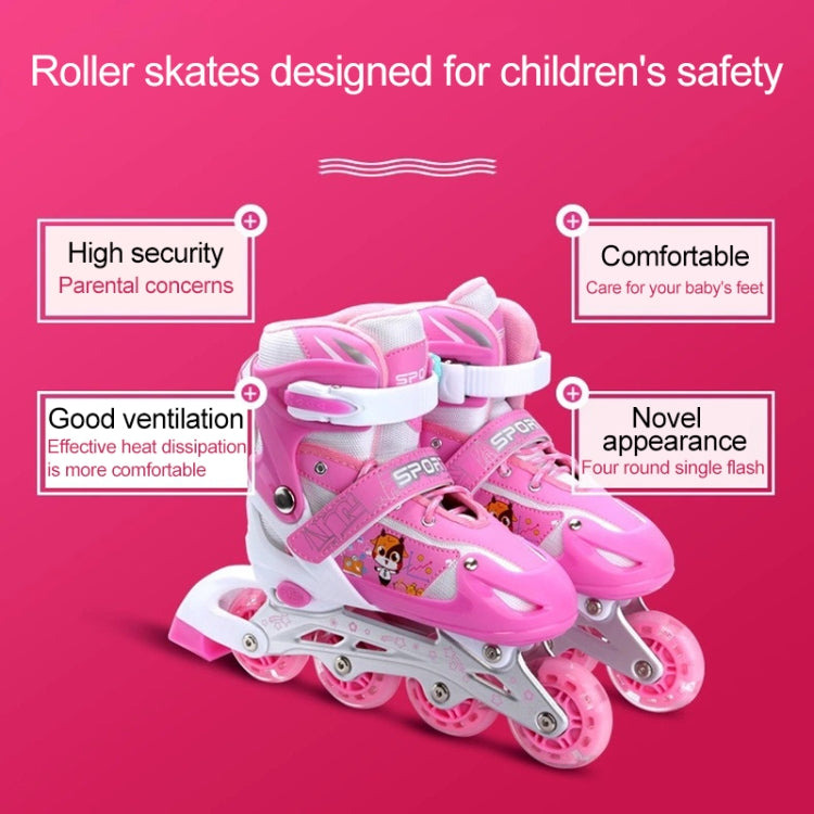 Adjustable Flash Children Single Four-wheel Roller Skates Skating Shoes, Size : L(Blue)