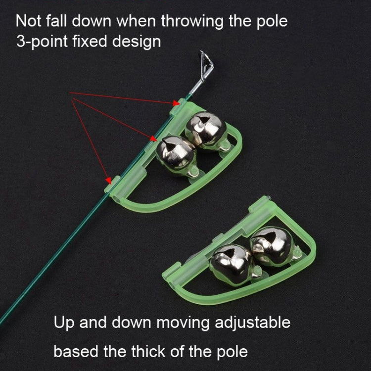50 PCS Bow Style Fishing Tackle Luminous Light Green Rod Clip Alarm Bell