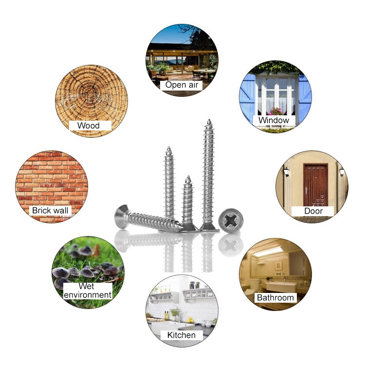 200 PCS 201 Stainless Steel Cross Countersunk Tapping Thread Screw, M3x18