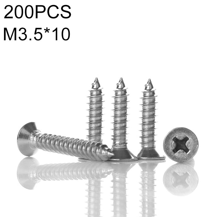 200 PCS 201 Stainless Steel Cross Countersunk Tapping Thread Screw, M3.5x10