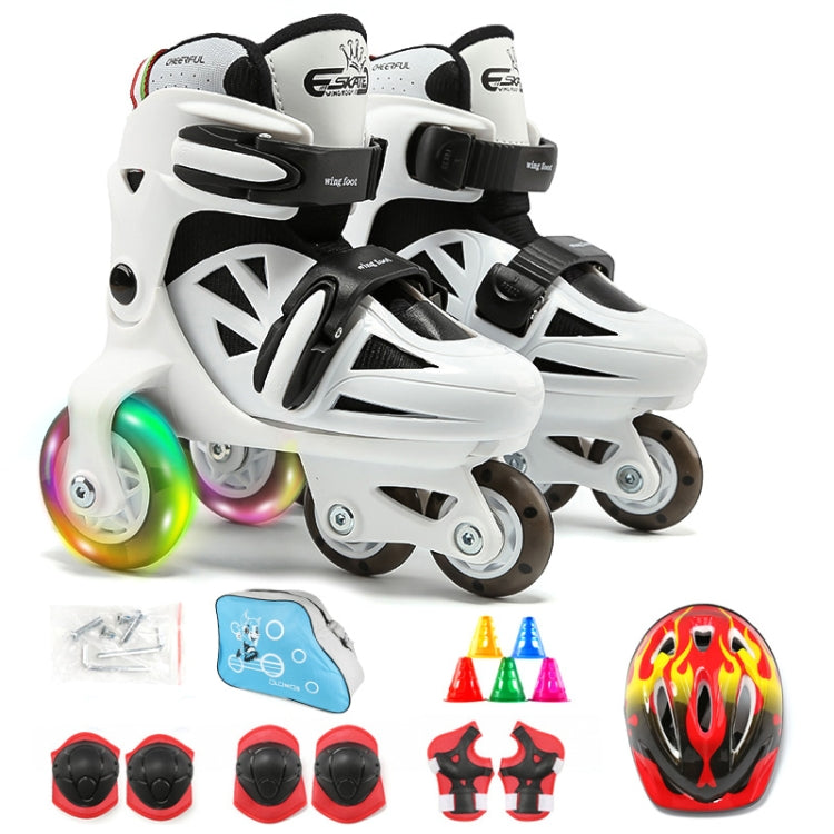 Adjustable Children Flash Four-wheel Roller Skates Skating Shoes with Protective Clothing + Bag, Size : S