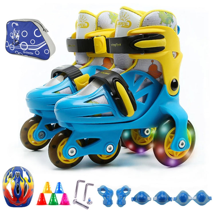 Adjustable Children Flash Four-wheel Roller Skates Skating Shoes with Protective Clothing + Bag, Size : S