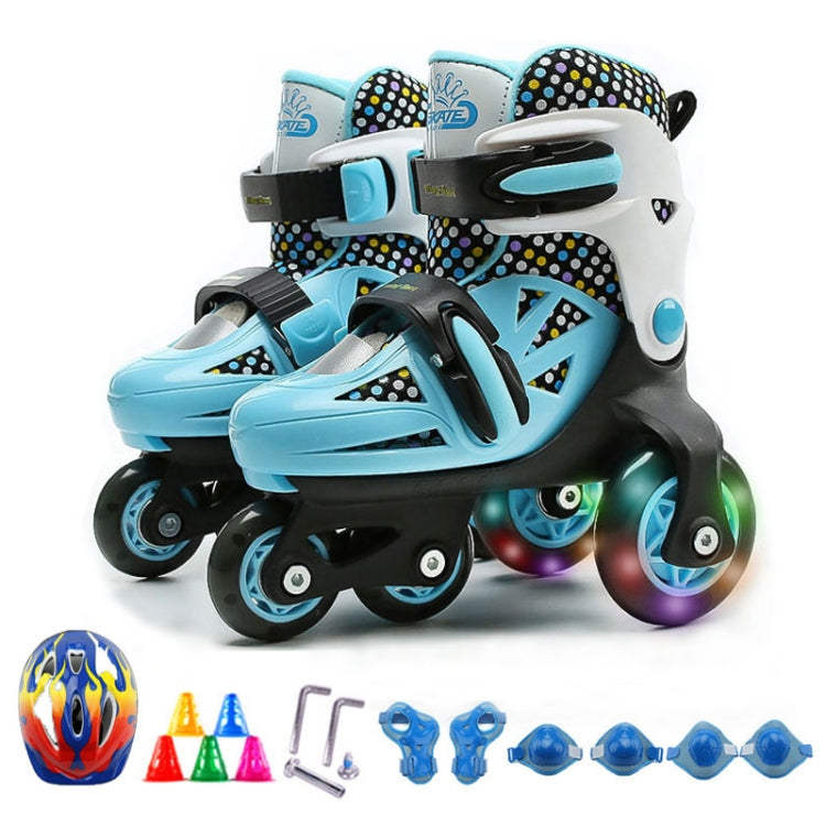 Adjustable Children Flash Four-wheel Roller Skates Skating Shoes with Protective Clothing, Size : S