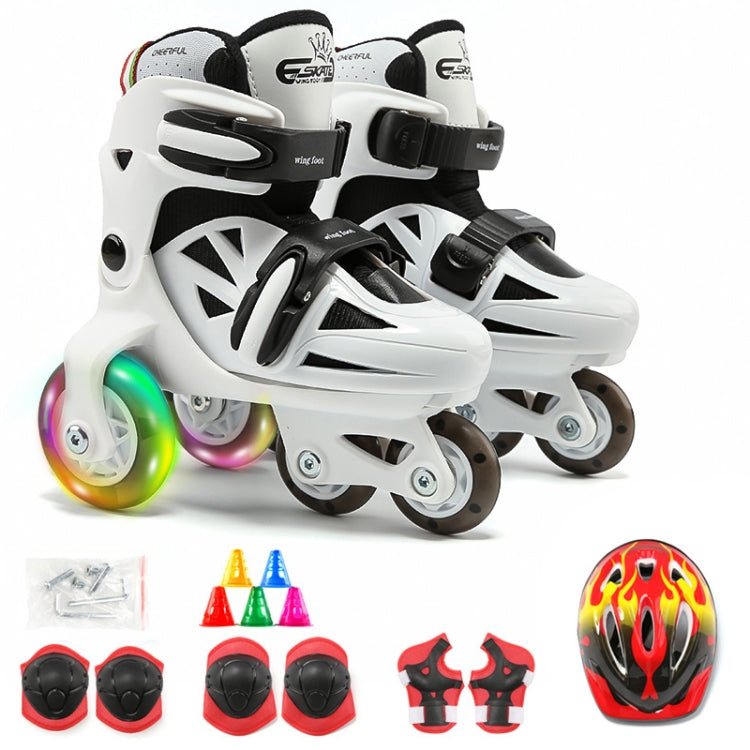 Adjustable Children Flash Four-wheel Roller Skates Skating Shoes with Protective Clothing, Size : S