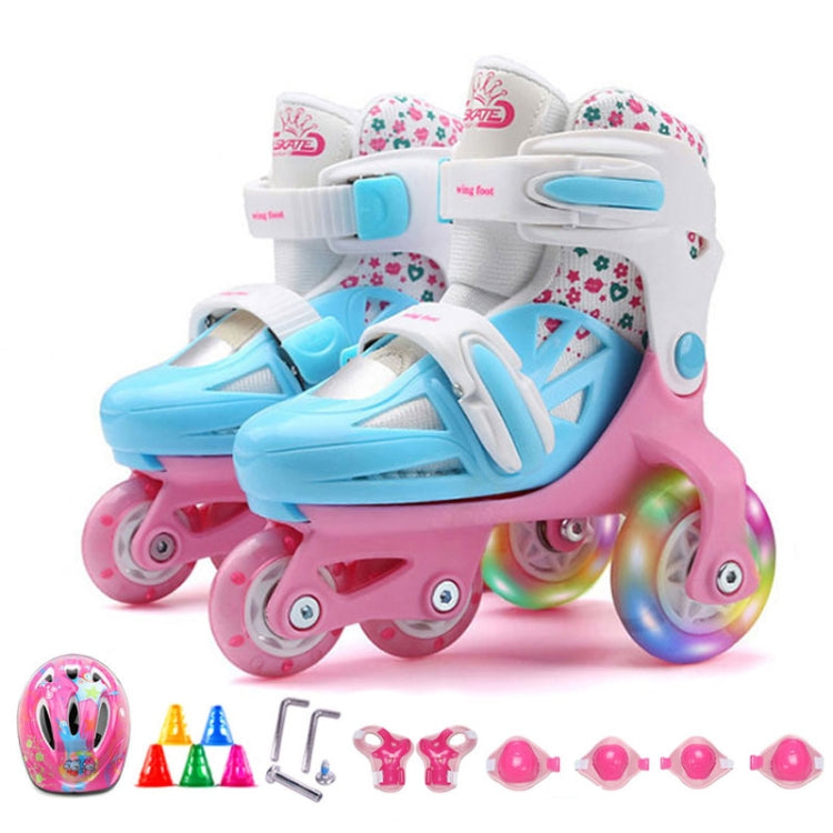 Adjustable Children Flash Four-wheel Roller Skates Skating Shoes with Protective Clothing, Size : S