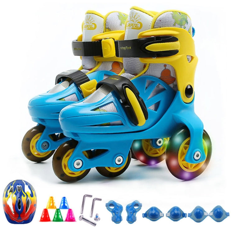 Adjustable Children Flash Four-wheel Roller Skates Skating Shoes with Protective Clothing, Size : S