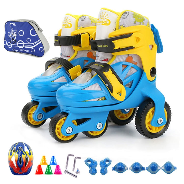 Adjustable Children Four-wheel Roller Skates Skating Shoes with Protective Clothing + Bag, Size : S