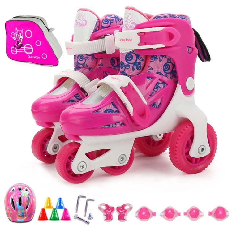 Adjustable Children Four-wheel Roller Skates Skating Shoes with Protective Clothing + Bag, Size : S