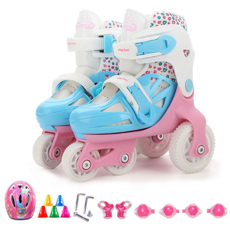 Adjustable Children Four-wheel Roller Skates Skating Shoes with Protective Clothing, Size : S