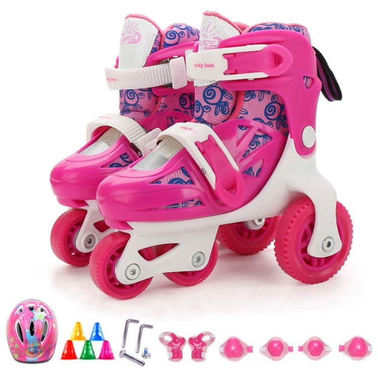 Adjustable Children Four-wheel Roller Skates Skating Shoes with Protective Clothing, Size : S