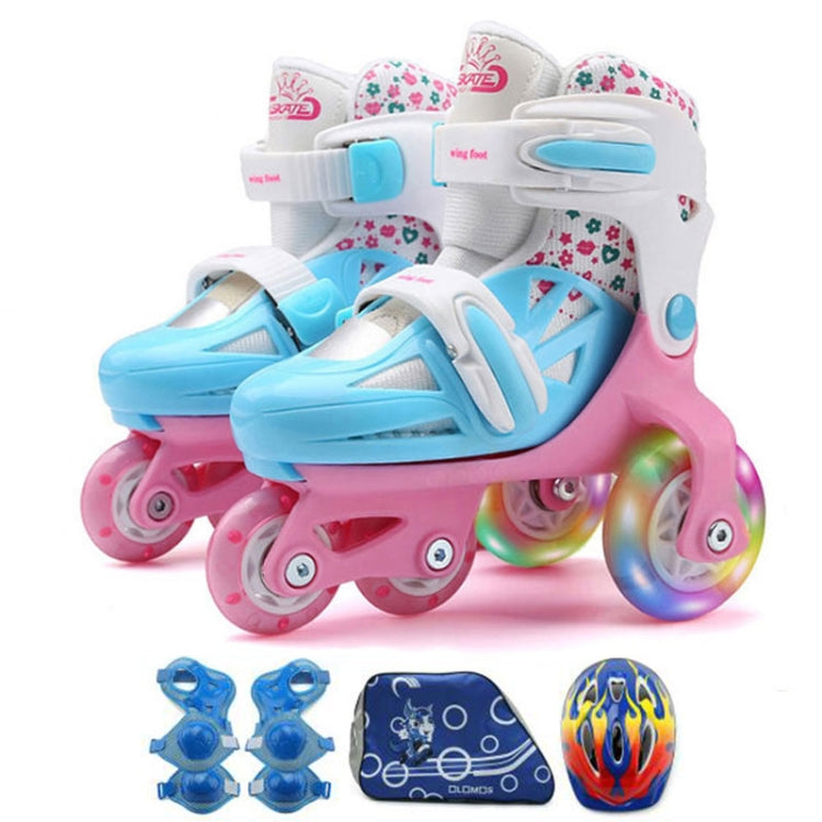 Adjustable Children Four-wheel Roller Skates Skating Shoes with Protective Clothing, Size : XS