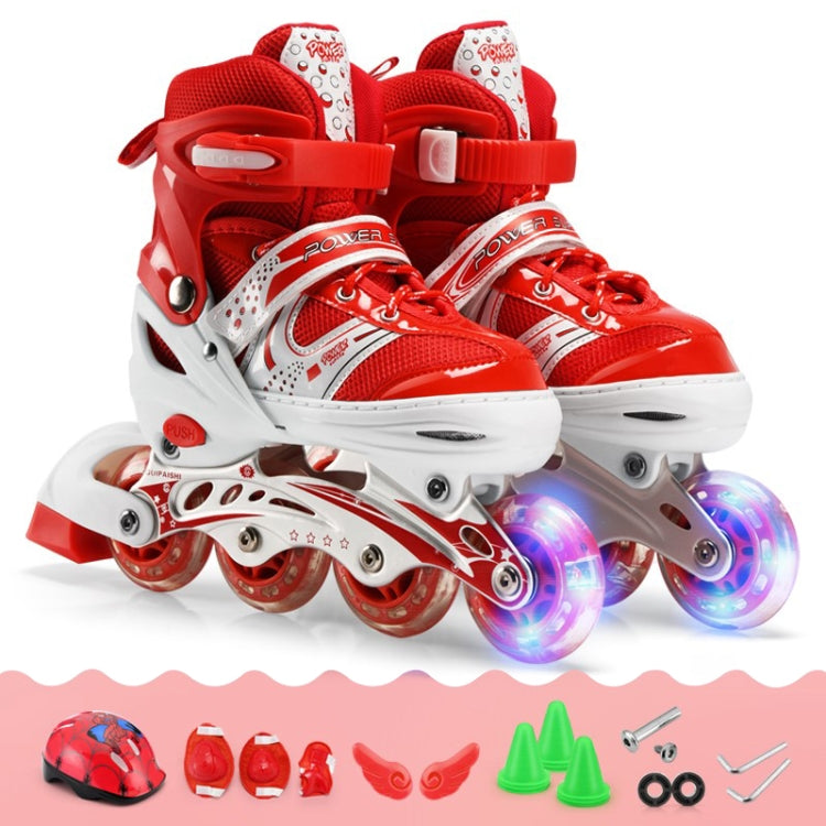 Adjustable Children Single Flash Single Four-wheel Roller Skates Skating Shoes Set, Size : L (Red)