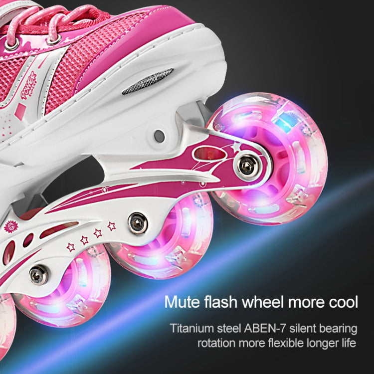 Adjustable Children Full Flash Single Four-wheel Roller Skates Skating Shoes, Size : L