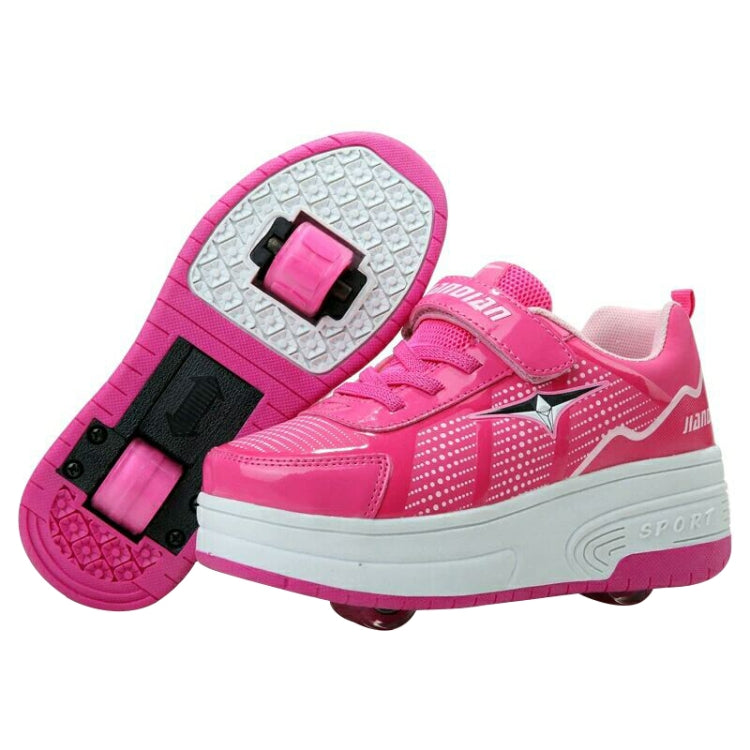 J28 Fashion Simple Double Wheel Roller Skating Shoes, Size : 31 (Rose Red)
