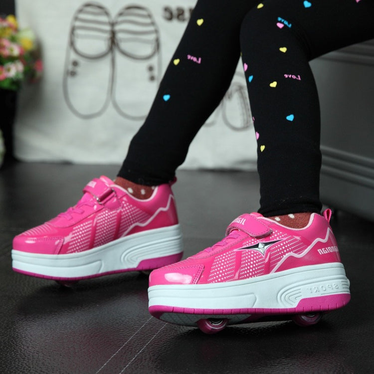 J28 Fashion Simple Double Wheel Roller Skating Shoes, Size : 33 (Rose Red)