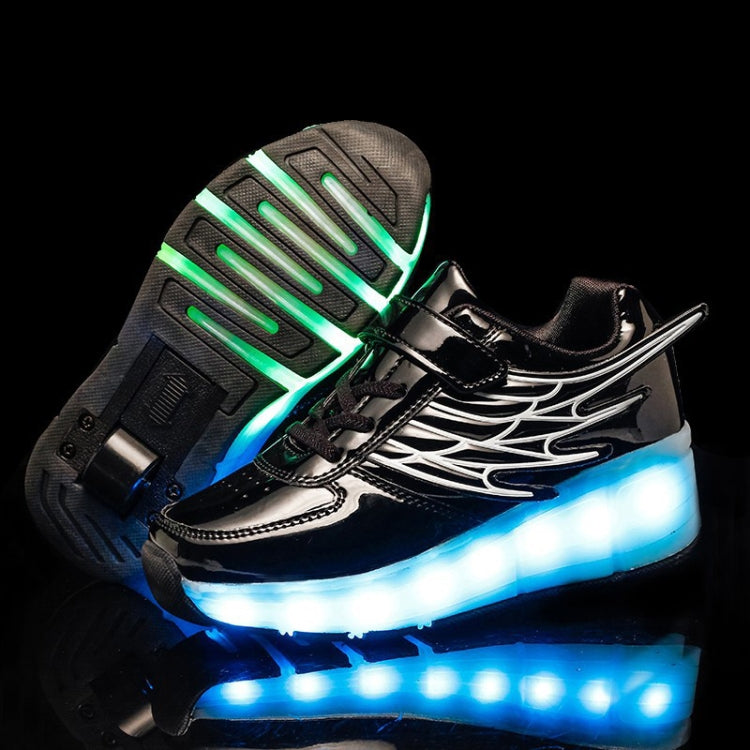 CD02 LED Rechargeable Single Wheel Wing Roller Skating Shoes, Size : 28