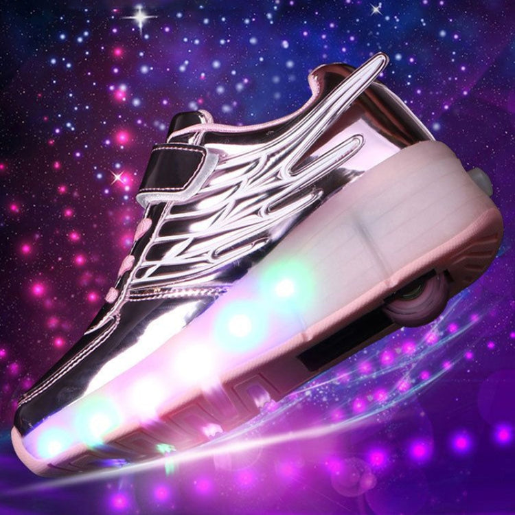 CD02 LED Rechargeable Single Wheel Wing Roller Skating Shoes, Size : 30