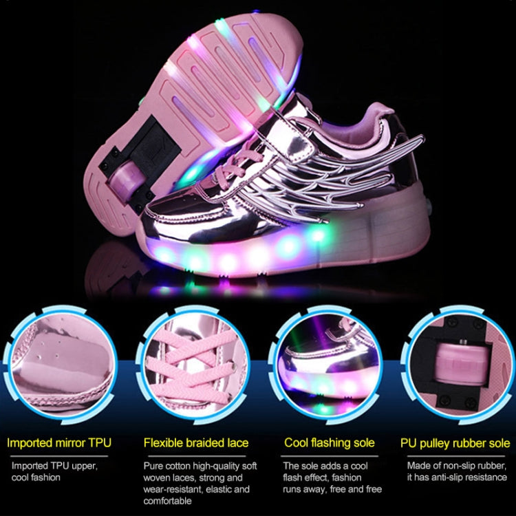 CD02 LED Rechargeable Single Wheel Wing Roller Skating Shoes, Size : 30