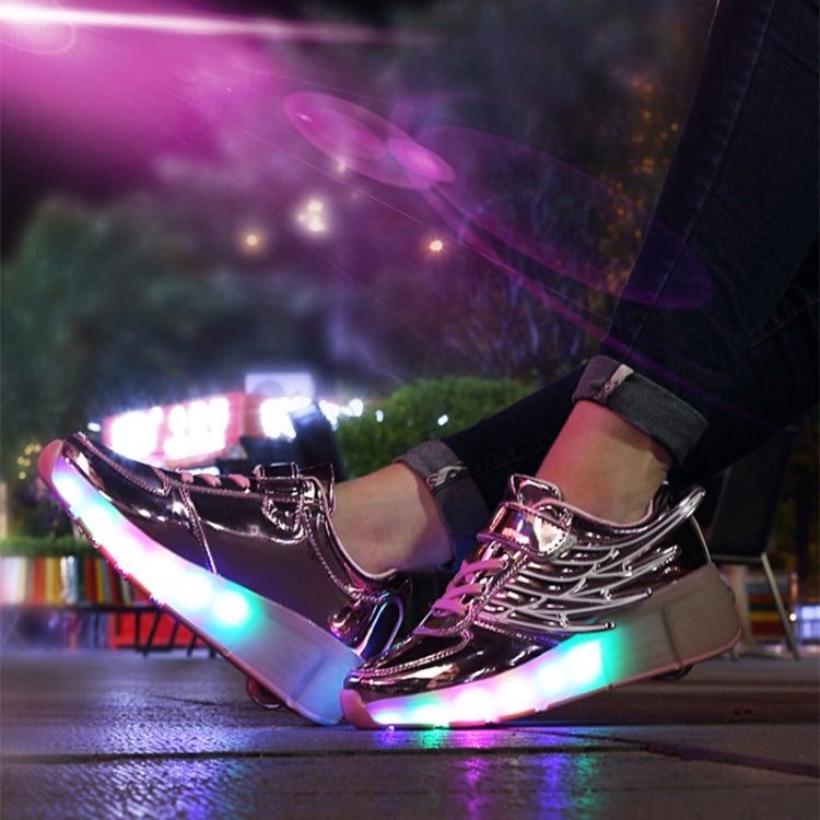 CD02 LED Rechargeable Single Wheel Wing Roller Skating Shoes, Size : 31