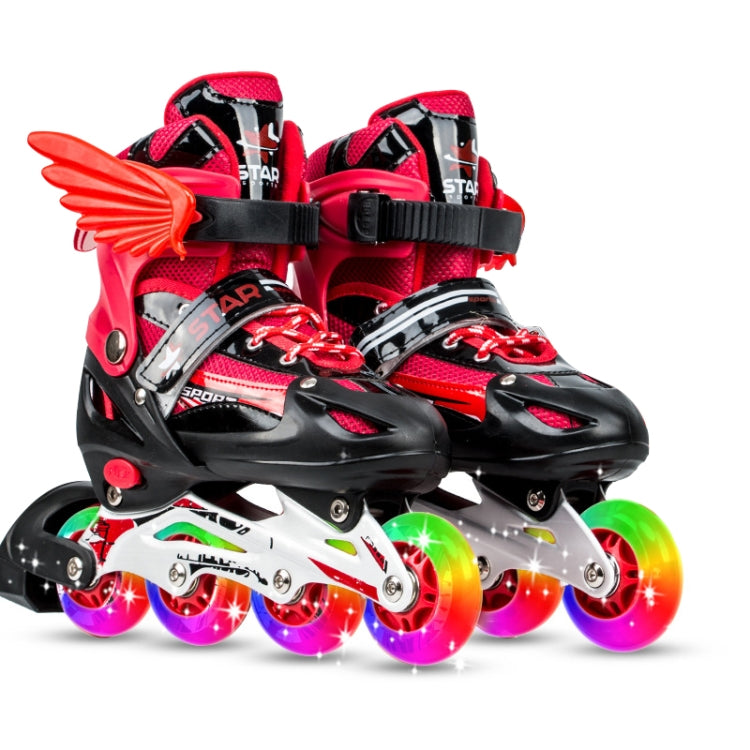 Adjustable Children Full Flash Single Four-wheel Roller Skates Skating Shoes Set, Size : S