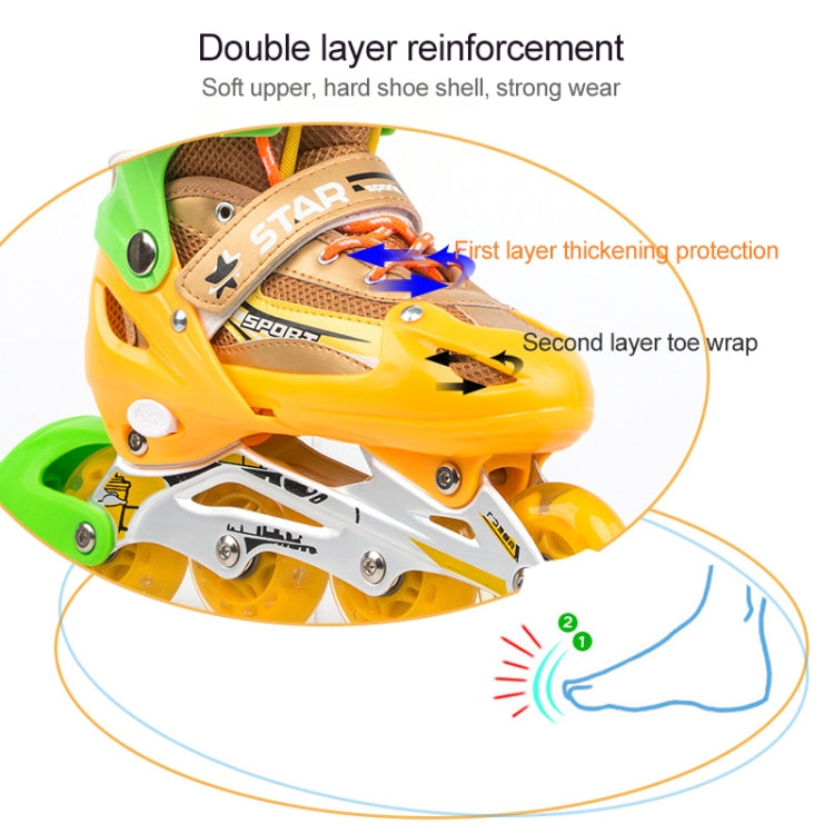 Adjustable Children Full Flash Single Four-wheel Roller Skates Skating Shoes Set, Size : M