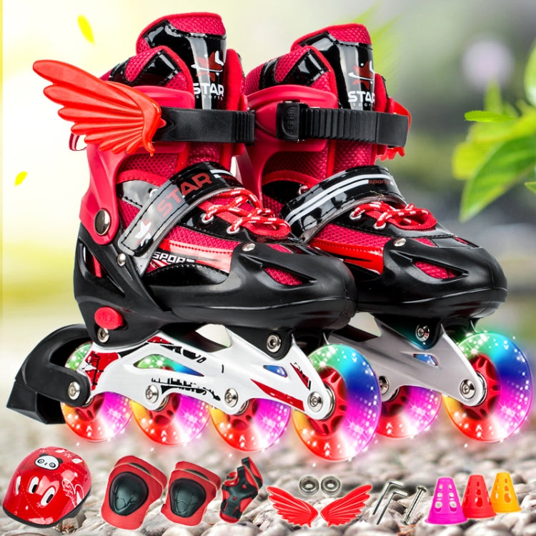 Adjustable Children Full Flash Single Four-wheel Roller Skates Skating Shoes Set, Size : M