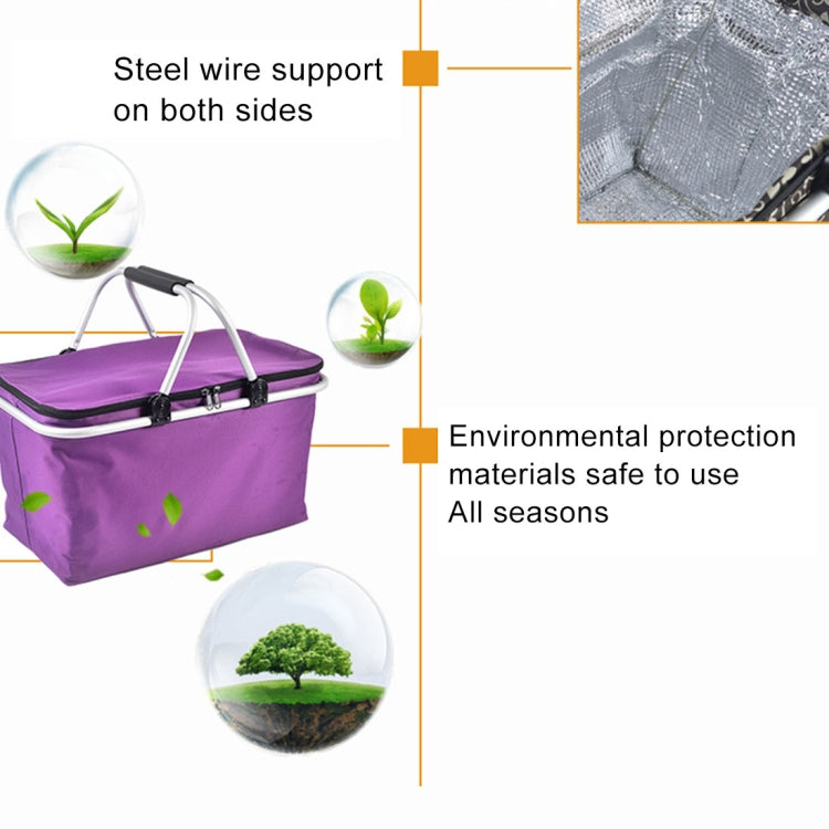 Outdoor Picnic Fold Oxford Cloth Aluminum Film Handbag Lunch Insulated Bag Storage Basket